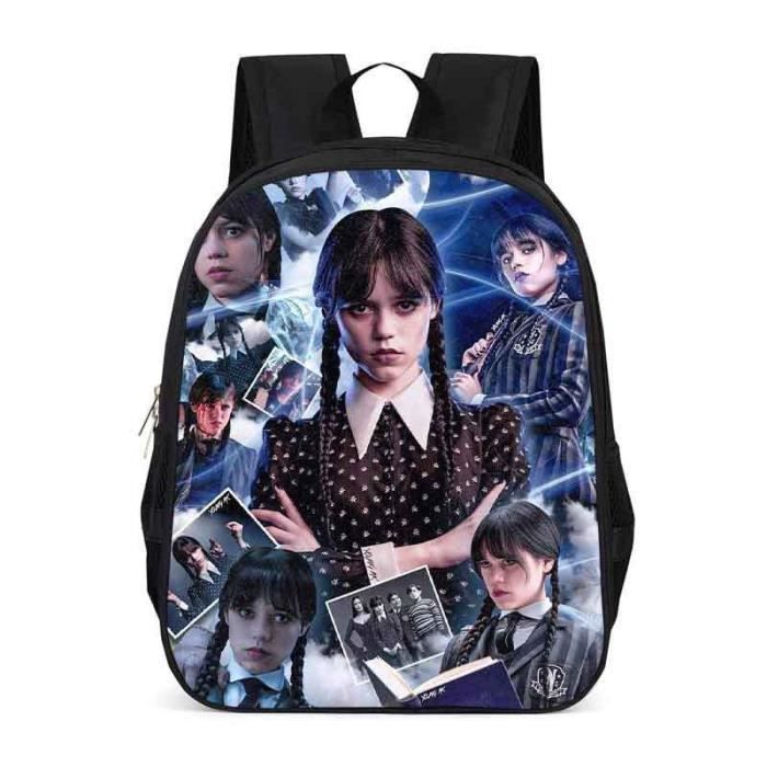 Sac à Dos Mercredi Addams En Cuir Noir - Style Gothique Réglable - Pour école Ou Quotidien - Taille Unique