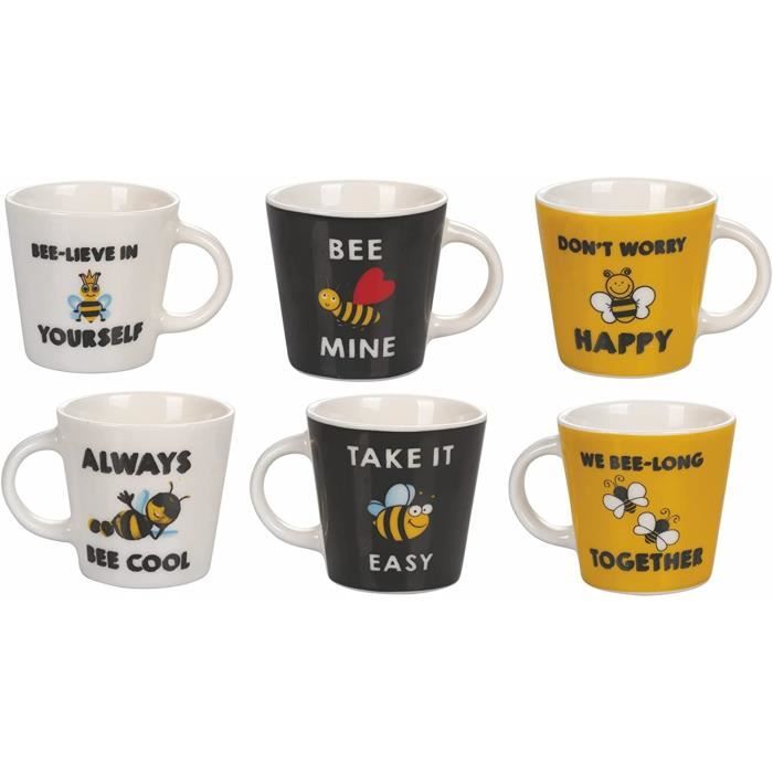 Set De 6 Tasses à Café En Porcelaine Fine - Motif Prairie Fraîche Fleurs Lumineuses | 300 Ml, Lave-vaisselle