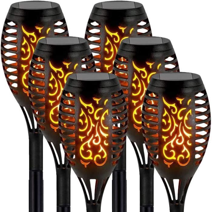 Homèlle Lampe Solaire Exterieur - 6 Pièces 12 LED avec Flammes Réalistes - Imperméable Lampe Torche pour Décor Jardin - Patio