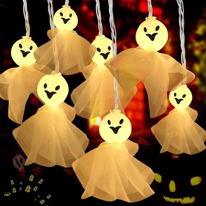 Collier Fantôme Lumineux Halloween - 33 Cm, 8 Lumières LED, Blanc, Neuf