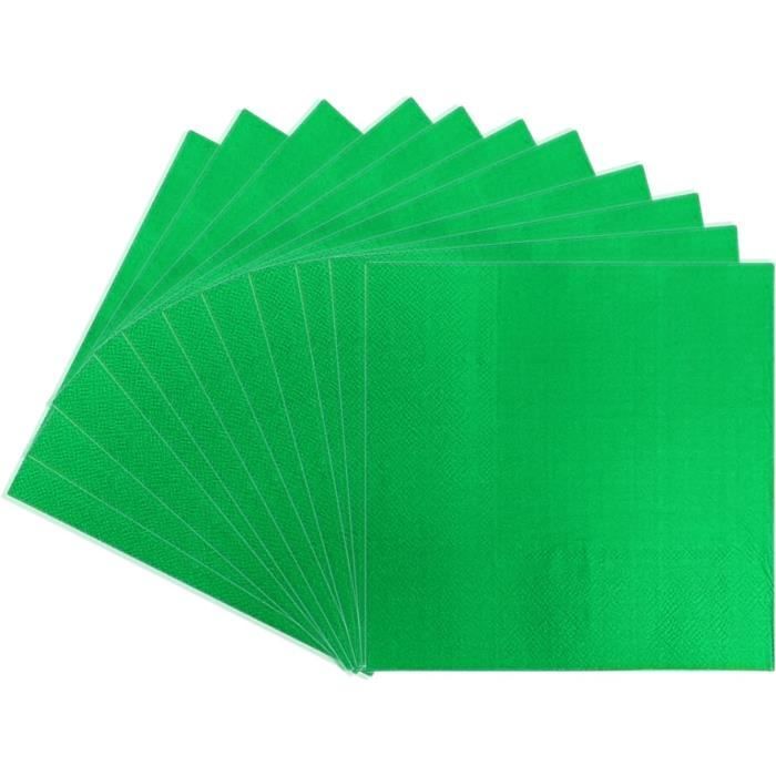 Lot De 20 Serviettes En Papier Vertes 3 Plis 33x33 Cm - Jetables & 100% Compostables