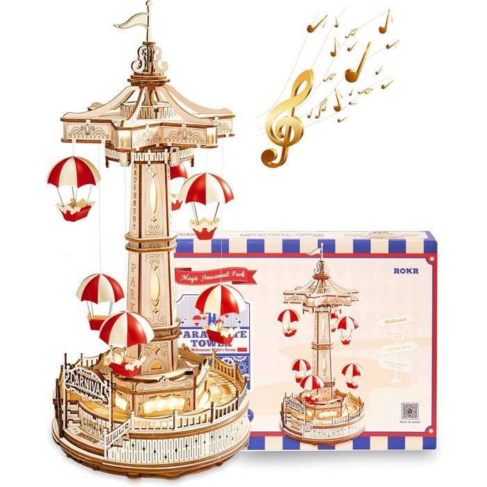 Puzzles 3D en bois pour adultes Kits - ROBOTIME de boîte à musique en bois LED Kits de modèles DIY