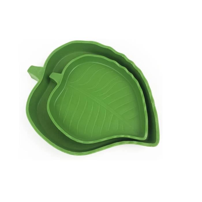 Bol deau et de nourriture - Accessoire Tortue - 2PCS - Plastique - Vert - Forme de Feuille
