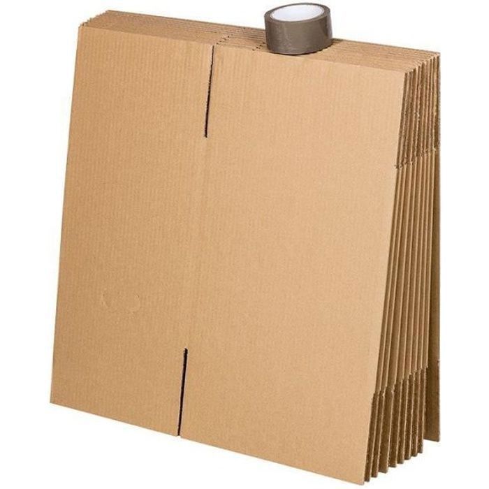 Lot De 20 Cartons Déménagement Livres – Dimensions 35x27,5x30 Cm, Couleur Havane, Avec 1 Rouleau Adhésif Kraft