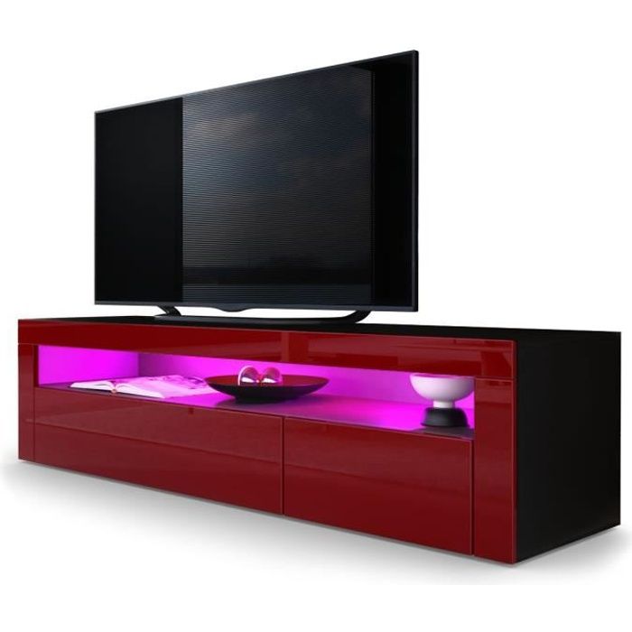 vladon meuble tv bas valencia en noir mat - bordeaux haute brillance - bordeaux haute brillance