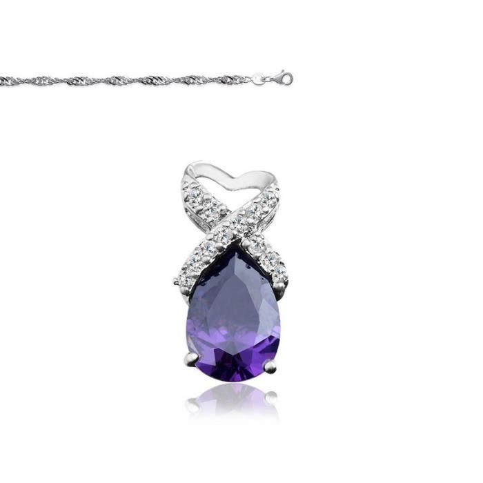 Collier Femme Pendentif Coeur Améthyste Or Rose Vermeil 750
