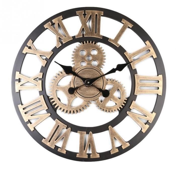 Horloge Murale Géante Vintage 58 Cm - Chiffres Romains 3D, Silencieuse, Style Industriel, Pour Salon/bureau (or) - 9