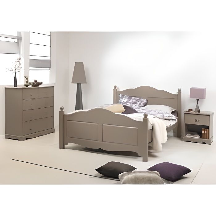 Chambre Taupe Lit 140 + Commode + Chevet.