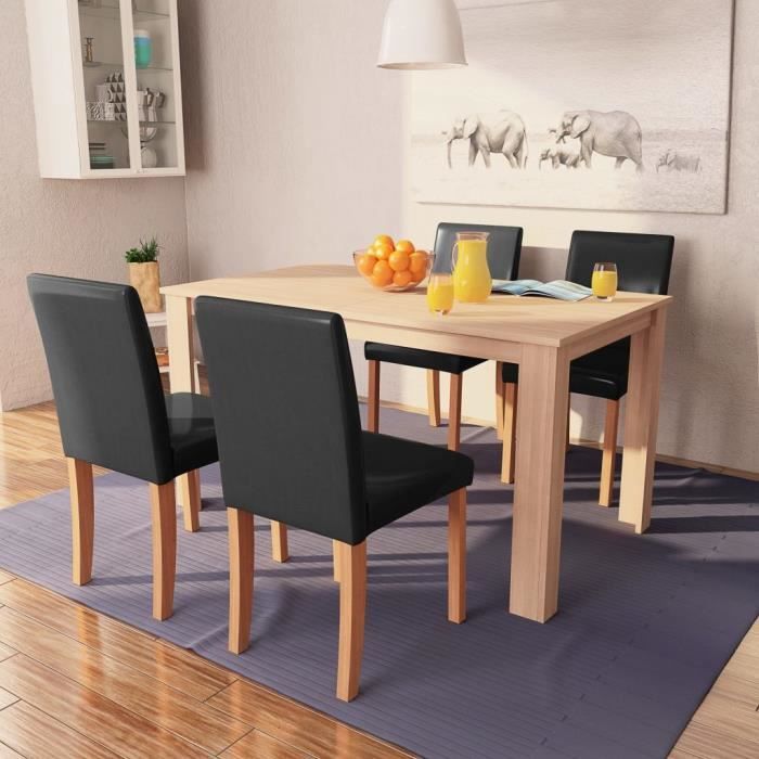 Ensemble table à manger 4 personnes + 4 chaises - Style scandinave - 140 x  80 x 75 cm - Cuir synthétique Chêne Noir - Cdiscount Maison