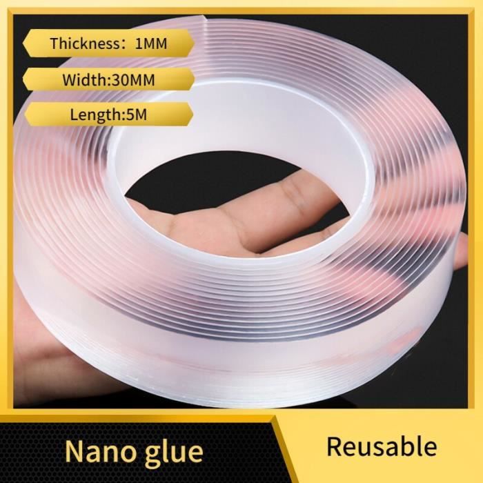 Ruban Double Face Transparent Nano-gel Réutilisable - 3 Mètres X 2 Cm - Adhésif Fort Et Amovible