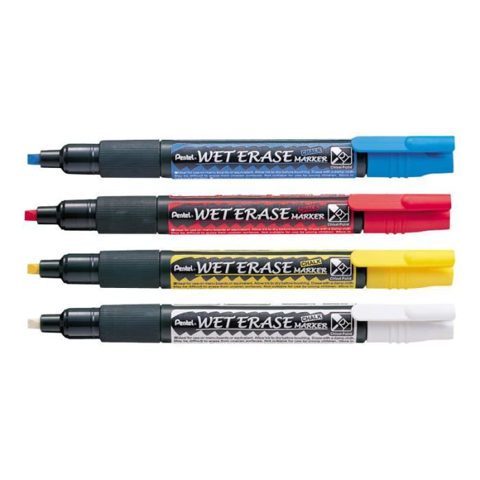 Pentel Arts Marqueur Rouge Bleu Jaune Blanc Moyen Pack De 4