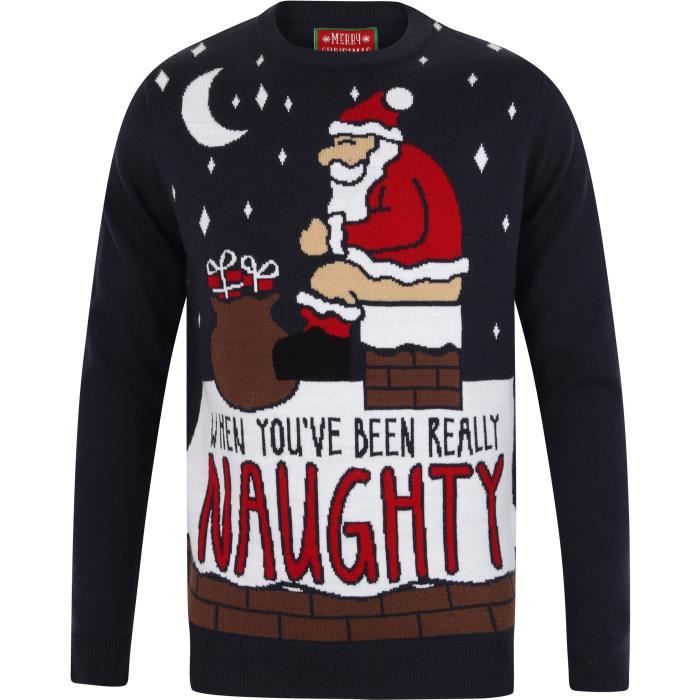 MERRY CHRISTMAS Pull de Noel Santa When Naughty Bleu Homme Bleu Marine Cdiscount Pret a Porter