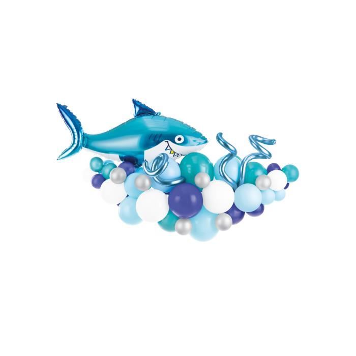 Kit arche de ballons Shark Party 78 pièces - Bleu