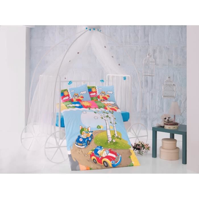 Ensemble De Housse De Couette Pour Lit De Bebe Race Time Blue 100 Coton Ensemble De Literie 4 Pieces Doux Et Sain Achat Vente Housse De Couette Seule Cdiscount