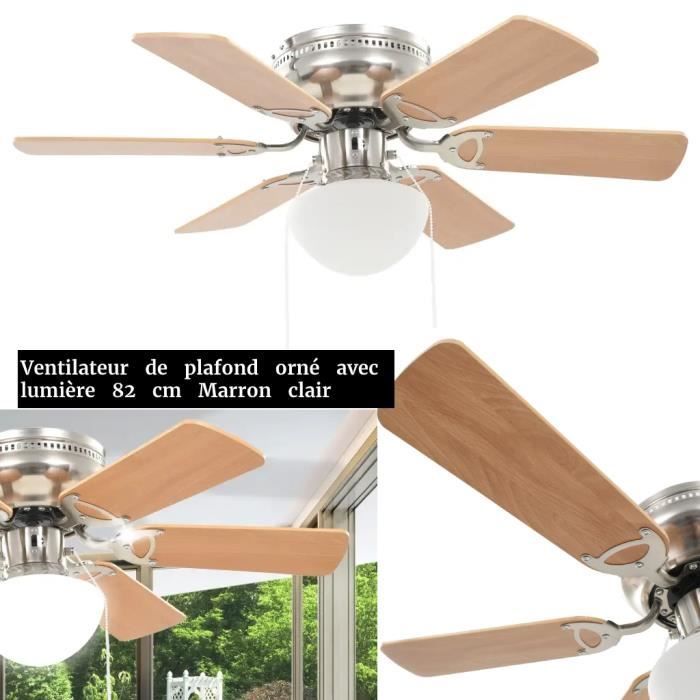 HOP Ventilateur de plafond orné avec lumière 82 cm Marron clair 9386399508510