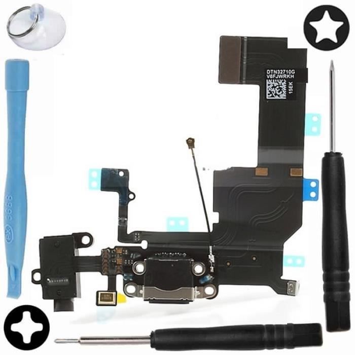 Connecteur De Charge Et Jack Pour IPhone 5 – Noir, Neuf Sous Blister, Compatible Modèles A1428/A1429/A1442