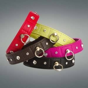 Meilleurs prix pour Collier pour chien en cuir COMETE - BOBBY - Marron - Cristaux Swarovski