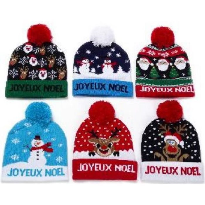 Bonnet De Noël Lumineux LED Personnalisable - Avec Patches Lettres A-Z & Décorations - Piles Non Incluses