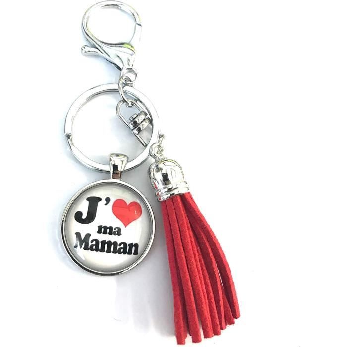 Pendentif "J'aime Maman" Lune Cœur - Porte-clés Cadeau Fête Des Mères