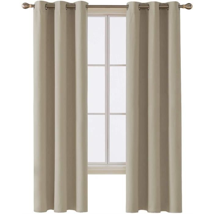 UMI by Lot de 2 Rideaux Occultant Thermique Isolant a Oeillet Brun 107x160cm Rideau de Porte Design