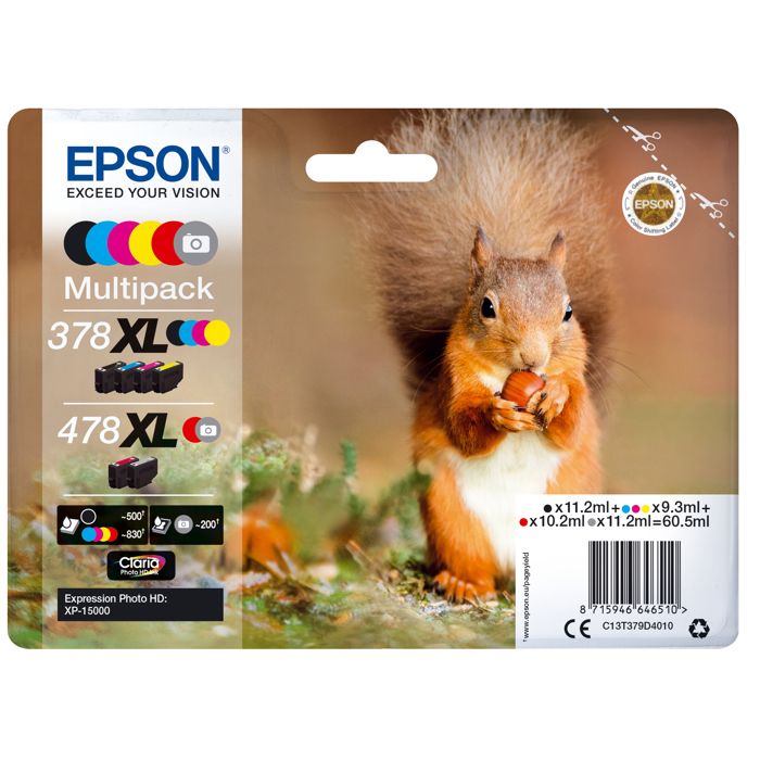 EPSON 478XL Multipack - Pack de 6 - 60.5 ml - haute capacité - gris Noir Jaune Cyan Magenta rouge - originale