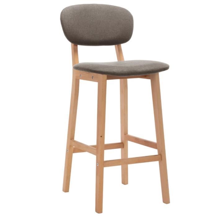 Tabourets de bar - GAROSA - Lot de 2 - Taupe - Tissu 100% polyester - Bois de hêtre massif