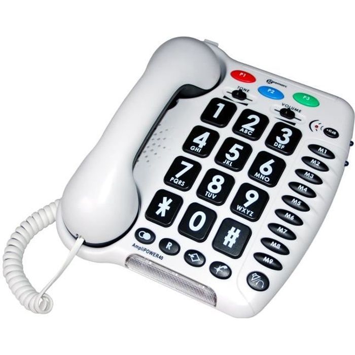 GEEMARC Téléphone fixe grosses touches sénior AMPLIPOWER 40 Blanc