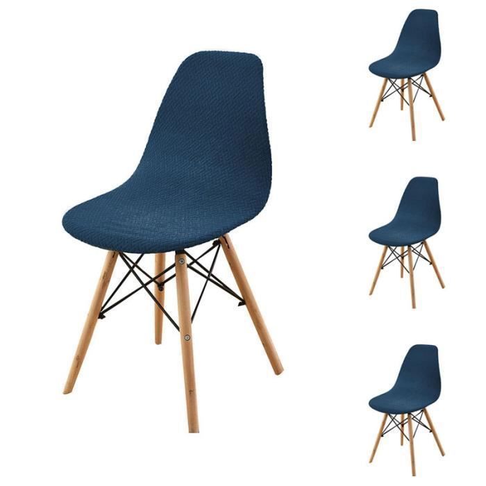 Housse chaise scandinave 4pc HYKJside Extensible Amovible Lavable Protection de Chaise pour Hôtel Décor de Restaurant (Bleu Marine)