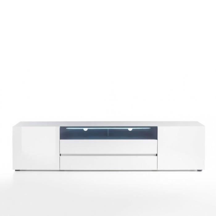 Meuble Tv Verona 203 Cm Laque Blanc Brillant 2 Portes 2 Tiroirs