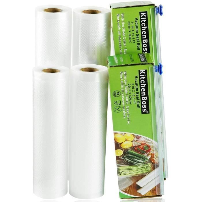 Sac sous Vide Alimentaire, KitchenBoss 4Rouleaux Rouleaux de Mise sous