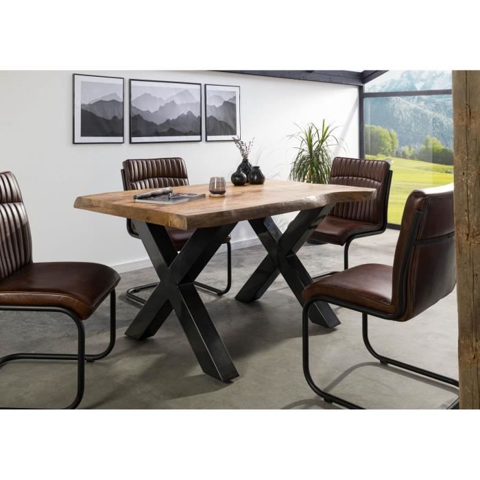 Table à manger - Bois massif de manguier - 160x90 cm - Bois naturel-Anthracite laqué - Pieds en X - FREEFORM 5 Table à manger - Bois massif de manguier - 160x90 cm - Bois naturel-Anthracite laqué - Pieds en X - FREEFORM 5