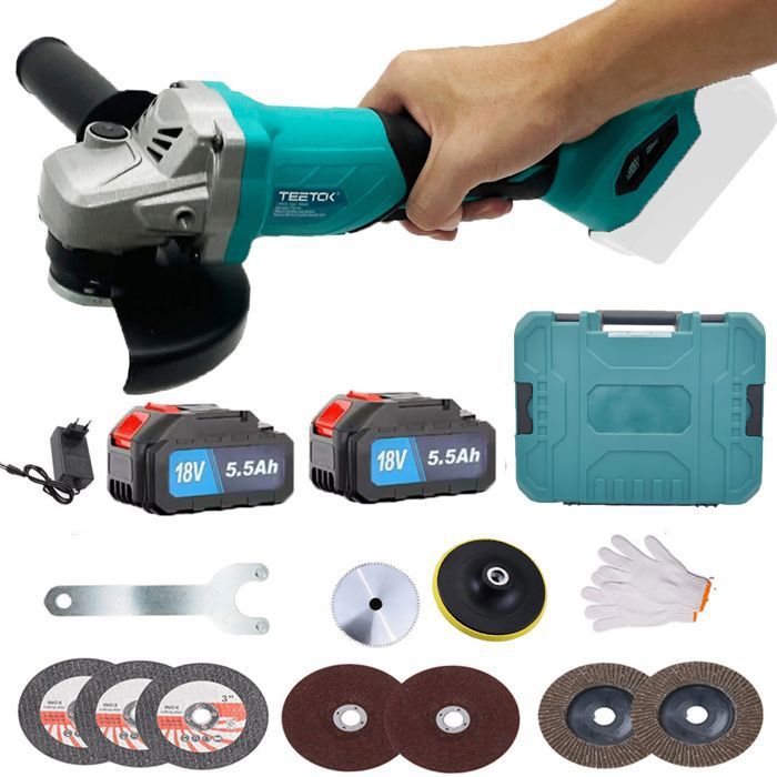 Meuleuse D'angle Sans Fil 115mm - 21V Avec 2 Batteries, Moteur Sans Balais, 3 Vitesses - Idéale Pour Bricolage, Métal, Polissage - 8