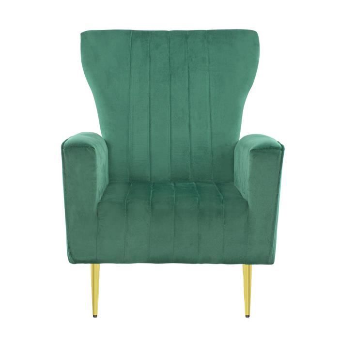 fauteuil en velours vert model dorian dossier haut capitonné pieds dorés 98hx70x70cm, parfait pour tout type de mobilier.
