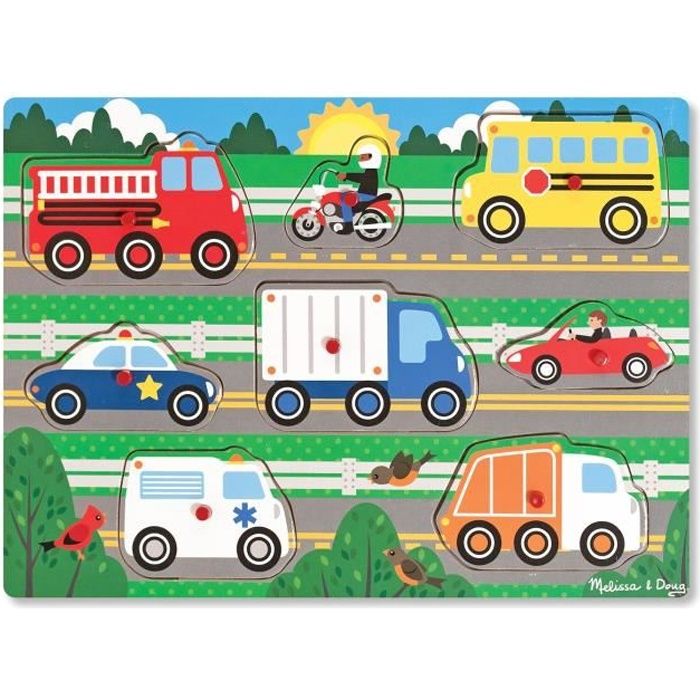 Melissa Doug Puzzle En Bois A Boutons Vehicules Achat Vente Puzzle Cdiscount