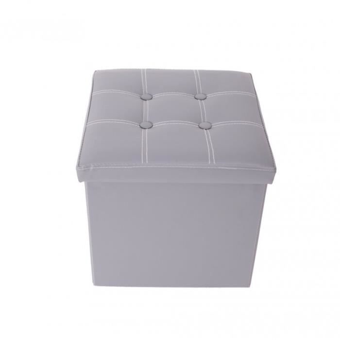 pouf de rangement carré en simili gris - mobili rebecca - design contemporain - 30x30x30 cm