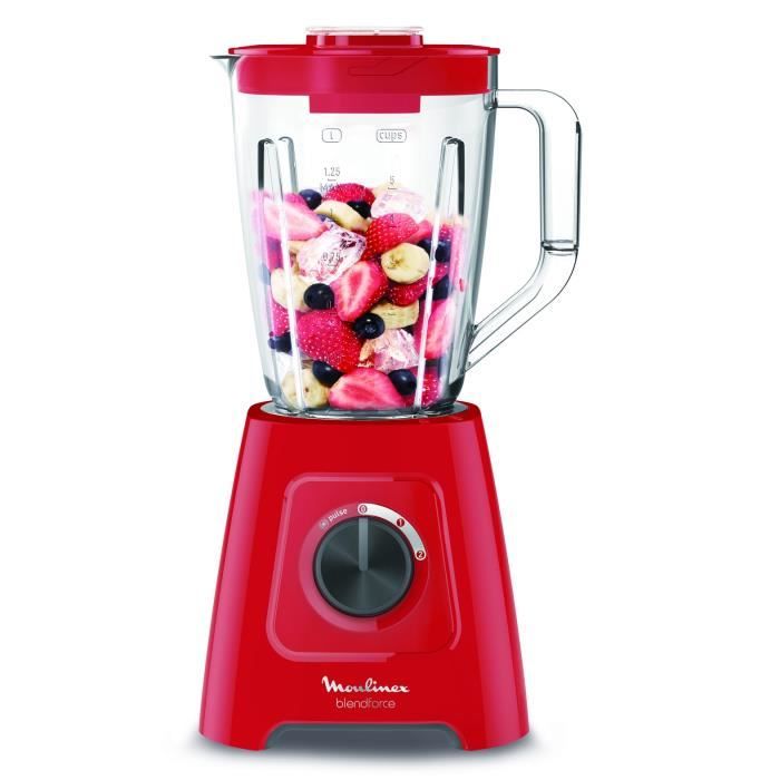 MOULINEX Blender électrique, Mixeur, 600 W, Bol 1,25 L, 5 programmes, 4 lames amovibles, Smoothies, Glace pilée, Blendforce