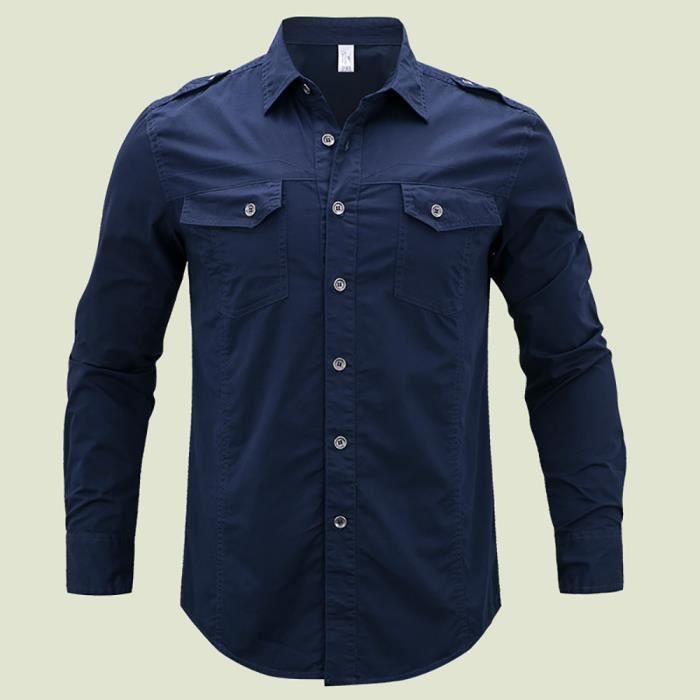 Chemise Avec Poche Poitrine en plein air Homme Chemise Cotton