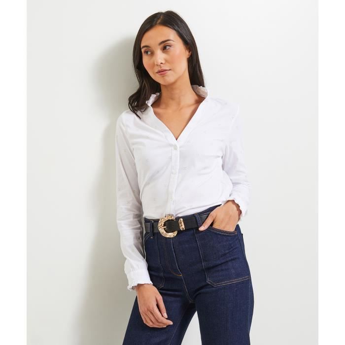 GRAIN DE MALICE Chemise col volante femme Ecru Cdiscount Pret a Porter