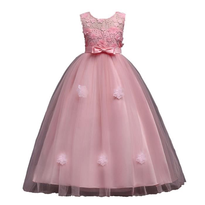 Les Enfants En Bas Age Filles Robe De Mariee Princesse Fleur Habits De Fete Robe De Ceremonie Rose Rose Achat Vente Robe De Mariee Cdiscount