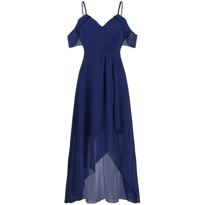 ORANDESIGNE Robe de Doiree Femme Longue Chic et Glamour Élégant Été Robe  Cocktail Mariage Cérémonie Fete Robe Mariage d'honneur Long Dress 01 Bleu  XS : : Mode