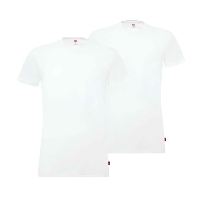 T-shirt blanc en coton uni coupe droite col rond LEVI'S® - CCV Mode