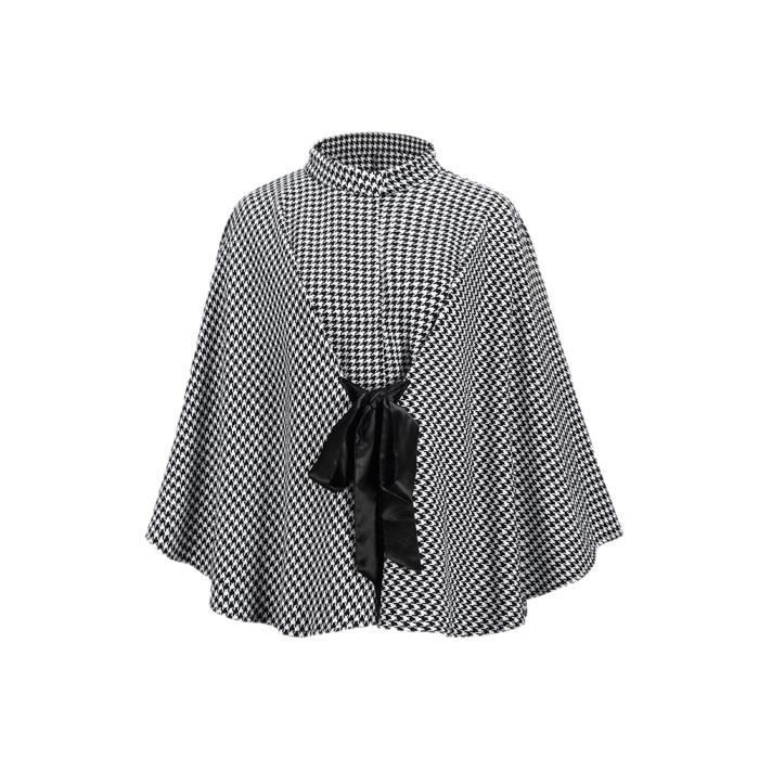 QZUnique Cardigan Poncho Donna In Maglia Pied De Poule - Scialle Coperta Unica