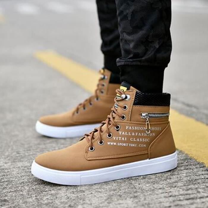 Basket Homme Chaussures De Sport Masculines Marron Montantes