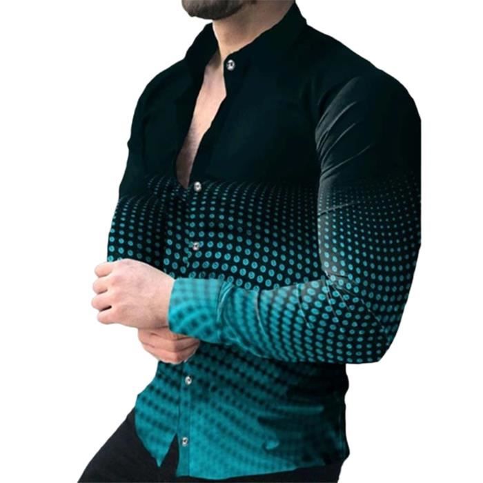 Chemise Homme Manches Longues Dégradé Arc-en-Ciel - Style Hippie Disco - Décontractée Et Colorée - Pour Loisirs Et Fêtes