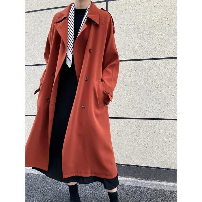 Trench-Coat Long Femme Double Boutonnage Avec Ceinture – Élégant Et Confortable, Mi-Long Fendu