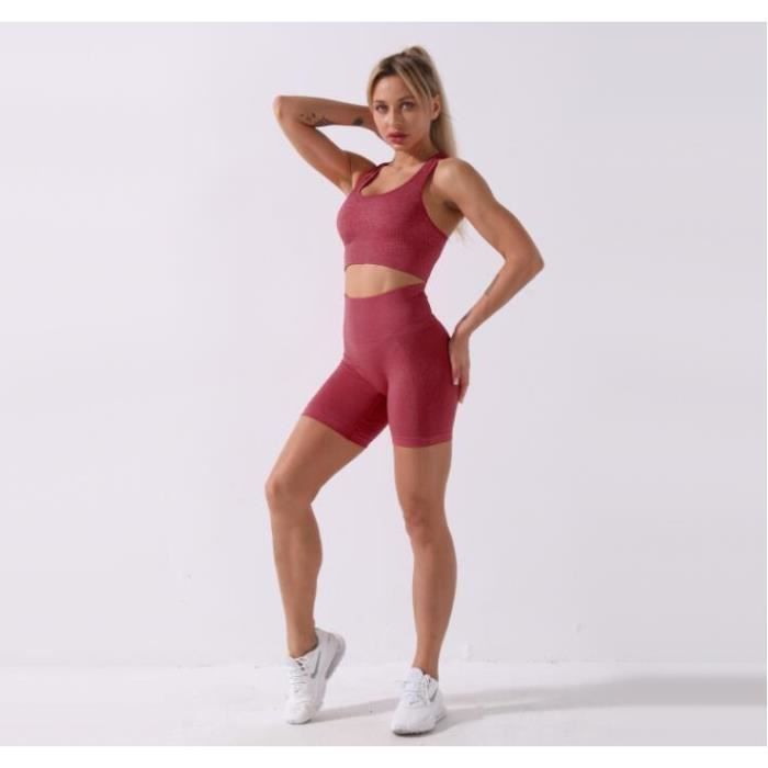 Ensemble de vêtements de sport - Ecelenyoga - Costume de yoga sportif sans couture - Rouge - Fitness - Femme