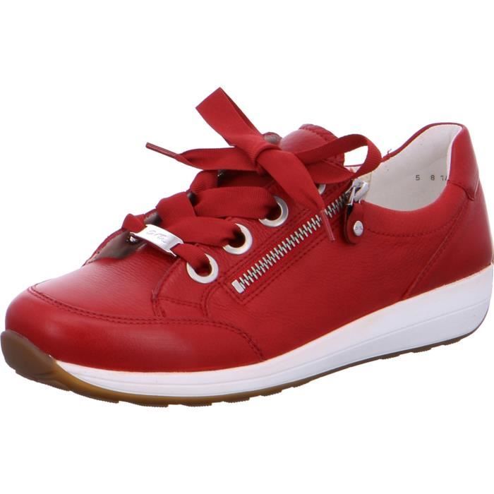 Ara Tennis Basket Basses Ara Osaka Rouge Femme - Cuir - Lacets - Confort exceptionnel
