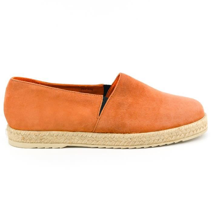 MADE IN FRANCE Espadrilles femme en daim et cuir orange - Made in France - Taille 38