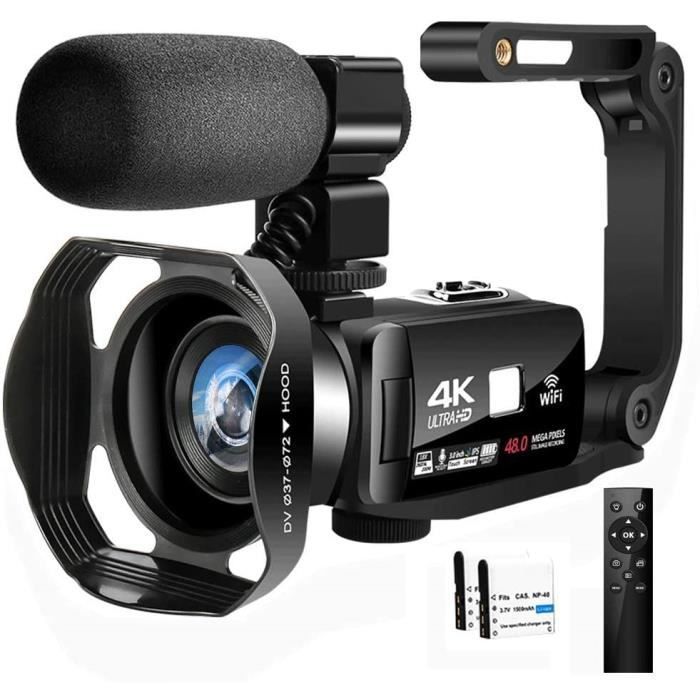 Caméscope 4K Caméra Vidéo 48MP 60FPS WiFi camescope 4k Professionnel IR Vision Nocturne Caméscope Numerique avec Microphone, télécom