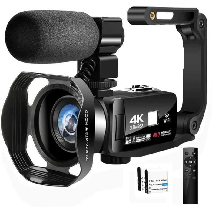 Caméscope 4K Caméra Vidéo 48MP 60FPS WiFi camescope 4k Professionnel IR Vision Nocturne Caméscope Numerique avec Microphone,